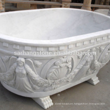 Freestanding hand carved solid marble stone wash clear bathtub